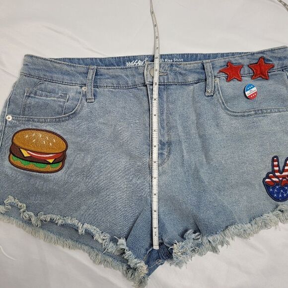 MOSSIMO jean shorts high rise distressed patch denim 16/33‎ - Picture 10 of 10